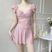 Women's One Piece Swimsuit Solid Color French Style Conservative Slimming Underwire Bra Dress Style For Hot Springs_ecoleips.com