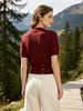 French Elegant V - Neck Crossover Design Double - Row Gold Button Short - Sleeve Knit Top_ecoleips.com