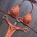 Women's Bikini Set Solid Color Swimsuit Sexy Beachwear With Irregular Metallic Trim Regular Size_ecoleips.com