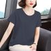 European Fat Girl Plus Size Women's Round Neck Short Sleeve Age-Reducing Summer Solid Color Artistic Retro Loose Casual_ecoleips.com