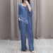 Breathable Printed V-Neck Lounge Set – Lightweight Polyester Palazzo Pants & Oversized Top For Summer Comfort_ecoleips.com