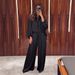 Women's Fashion Set Solid Color V Neck Tie Waist Loose Fitting Casual Trousers Suit New Style Elegance_ecoleips.com