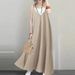 2024 Casual Loose Solid V-neck Backless Sexy Long Sleeveless Women's Party Dress_ecoleips.com