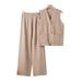 Women's Summer Knit Top & Wide Leg Pants Set – Sleeveless Button-Up & Flowy Trousers – One Size Fits All_ecoleips.com