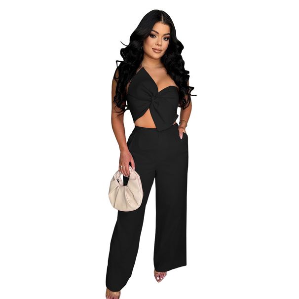 Women's Clothing Fashion Sexy Bow Casual Trousers Two Piece Suit_ecoleips.com