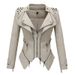 Women's Clothing Swallowtail Slim Waist Pu Versatile Jacket Motorcycle Suit Multi Color Rivet Leather Jacket_ecoleips.com