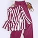 Women's Clothing Two Piece Striped Long Sleeved Top And Elastic Waist Pants Casual And Comfortable Suit_ecoleips.com
