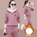 Women's Clothing Women's Fleece-Lined Hoodie Set - Thickened Winter Warm Tracksuit With Stylish Print, Plus Size Casual Outfit (Khaki/Pink/Red)_ecoleips.com