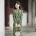 2025 Autumn/Winter New Chinese Style Stand Collar Beaded Mesh Jacquard Fleece-Lined Cheongsam Dress LX2649_ecoleips.com