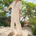 Women’s Clothing New Lapel Hollow Loose Top Straight Trousers Suit Casual Style_ecoleips.com