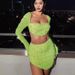 FY22396 Knitted Beaded Square Neck Long Sleeve And Short Set Spring Women's Sexy Crop Top Skirt_ecoleips.com