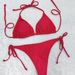 Women's Solid Color Lace-Up Triangle Cup Bikini Thong Swimsuit Sexy Beach Swimwear For All Seasons_ecoleips.com