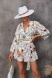Women's Clothing Autumn Flower Long Sleeved Shorts V Neck Jumpsuit_ecoleips.com