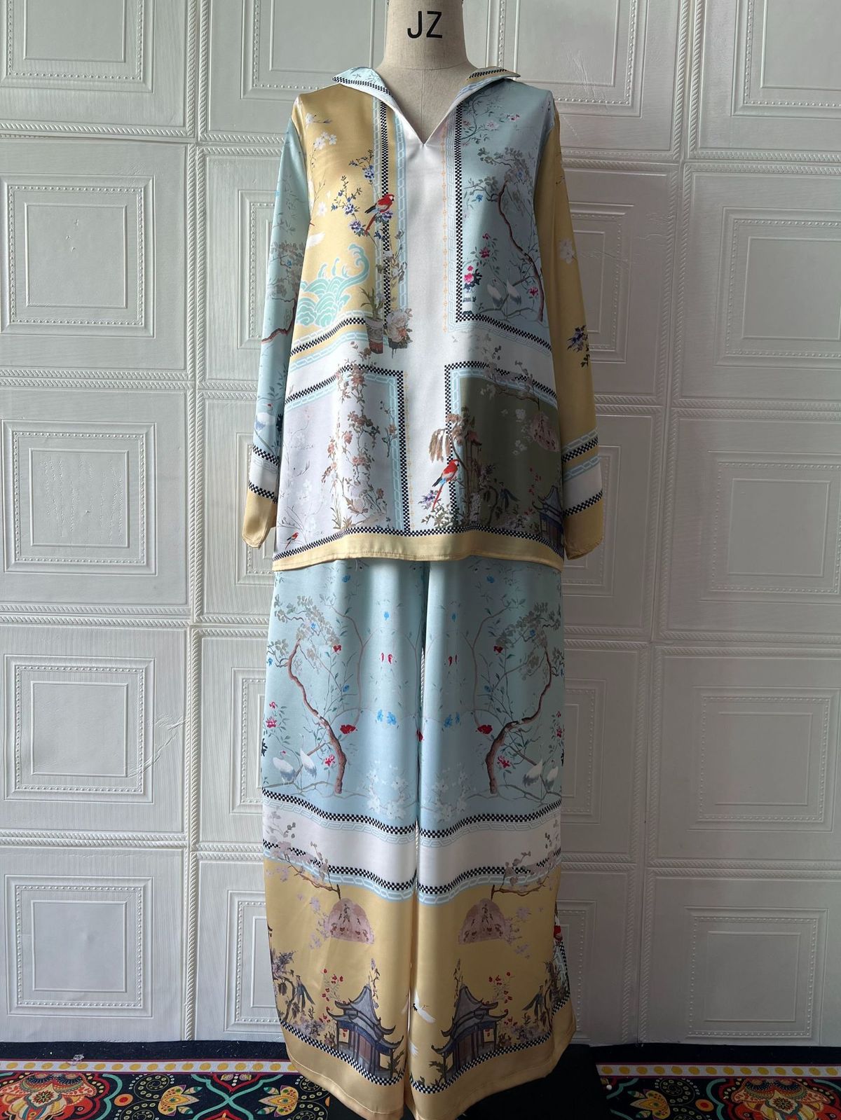 Summer 2026 Elegant Fashionable Two Piece Set American Style Printed Top Wide Leg Pants Casual Polyester Spring/Autumn_ecoleips.com