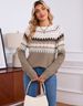 Fair Isle Sweater Women's Geometric Pattern Pullover - Soft Acrylic Knit, Loose Fit, 3D Embroidery, Casual Elegance (Blue/Black/Khaki, S/M/L/XL)_ecoleips.com