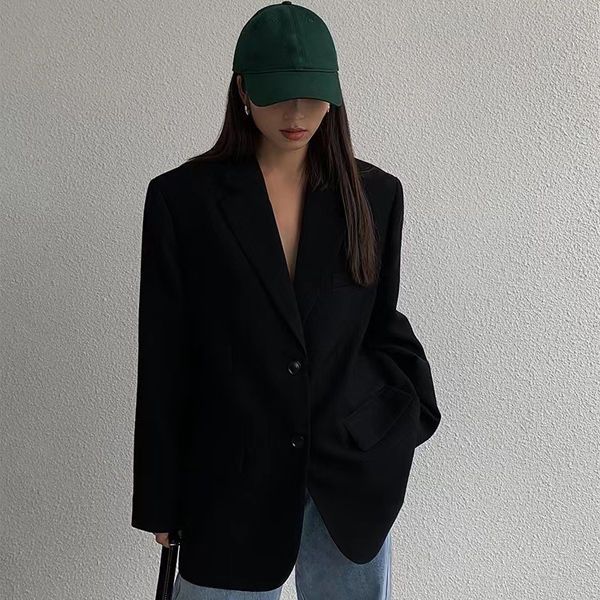 ZOEVA Black Blazer Women's Spring And Autumn New Korean Version Temperament Retro Loose Casual And Thin Small Suit_ecoleips.com