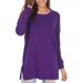 Women's Long Sleeved Knit Sweater Round Neck Slit Design Loose Fitting Elegant Commuter Workwear Apparel_ecoleips.com