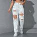 High Waisted Loose Fitting Ripped Jeans for Women European American Street Style Trendy Wide Leg Straight Leg Distressed Pants_ecoleips.com