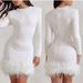 Women's Clothing Sexy Dress Long Sleeve Solid Color Sequin Feather Dress Round Neck Female_ecoleips.com