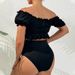 Women's Clothing Loose Belly Covering Split Swimsuit Solid Color Off Shoulder Short Sleeved Tube Top Two Piece Bikini_ecoleips.com