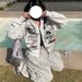 Women's American Retro Street Graffiti Print Hooded Cardigan Sweatshirt Loose Fit Versatile Outerwear Spring Autumn Style 2025_ecoleips.com