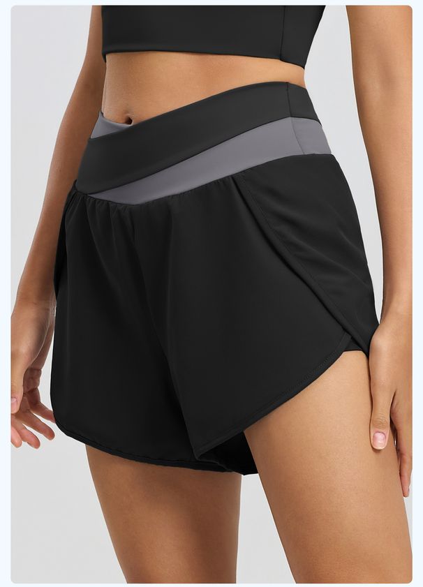 K Color Blocked Fake Two-piece Yoga Shorts, Running And Fitness Clothes, Nude And Anti Glare Sports Shorts For Women_ecoleips.com