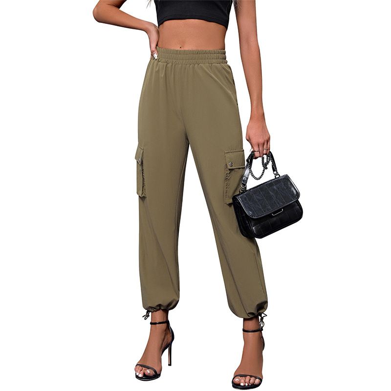 Women’s Clothing Summer New Women's Loose Casual Parachute High Waist Elastic Drawstring Pocket Overalls Trousers_ecoleips.com