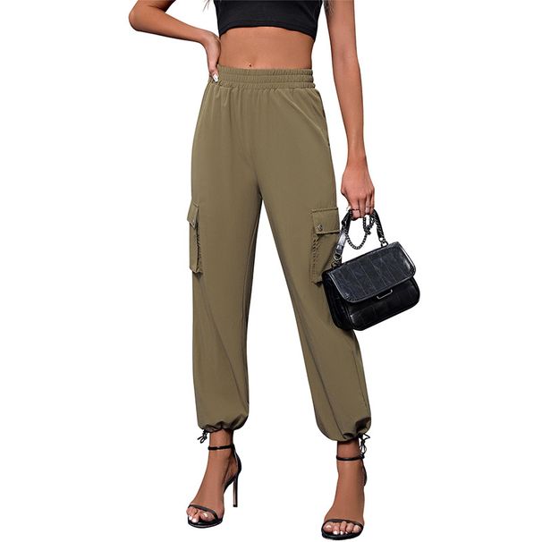 Women’s Clothing Summer New Women's Loose Casual Parachute High Waist Elastic Drawstring Pocket Overalls Trousers_ecoleips.com