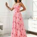 Summer New Arrival Women's Printed Chiffon Dress Tubby Neck Full Swing Waist Cinching European American Style_ecoleips.com