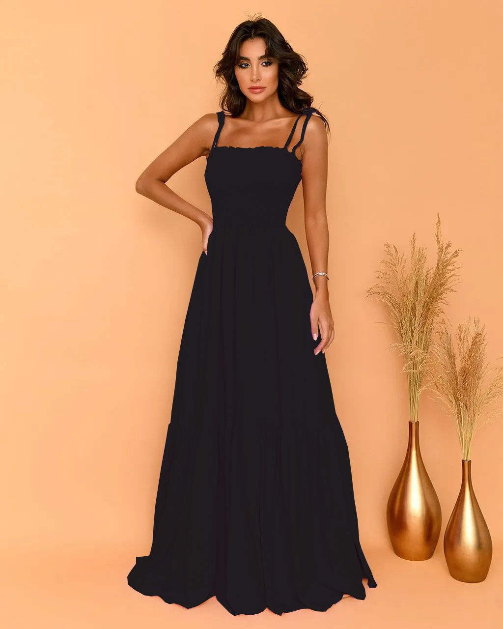 Elegant High-Waisted Retro A-Line Maxi Dress Solid Color Flowy Summer Dress Pink Black Neon Green Army Green_ecoleips.com