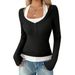 Voya Women's Spring And Summer Real Two Piece Color Blocking Splicing Long Sleeved Milk Silk Long Sleeved T-shirt Slim Fit And Slimming Inner Outfit_ecoleips.com
