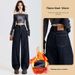 Autumn And Winter Wom's Dark Blue Loose-fitting Patchwork Straight-leg Fashion Versatile Curved-cut Long Jeans For_ecoleips.com