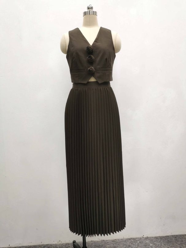 European And American Suits For Women Summer Sleeveless Vest Heavy Half Length Pleated Long Sleeved Women's Clothing High End Two Piece Suit_ecoleips.com
