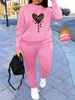 Women's Autumn And Winter Hip-hop Casual Street Leopard Print Heart-shaped Pattern Printed Round Neck Sports Shirt+sports Pants Set-540_ecoleips.com