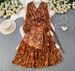 Women's French Style Floral Print Dress Elegant Romantic V Neck Fitted Waist Charming Ruffled Long Skirt Summer Dress_ecoleips.com