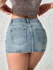 New Fashion Denim Pencil Skirt For Women, Stretchy Comfort Fit, Versatile Casual And Office Wear, Light Blue, High Waist Bodycon Mini Skirt_ecoleips.com