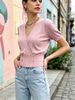 Loose Ribbed Soft Breathable V Neck Knit Top_ecoleips.com