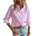 Women's Clothing American Style Women's Cardigan Ruffled Long Sleeve Puff Sleeve Top Spring New Style Shirt For Women_ecoleips.com