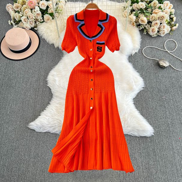 YuooMuoo Women Dress 2024 New Arrival Women Knitted Maxi Dress Elegant Notched Embroidery Long Shirt Dress Lady Sweater Vestidos_ecoleips.com
