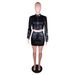 YZ1301 Women's Fashion Casual Four Seasons PU Leather Zipper Dress Two-Piece Set_ecoleips.com
