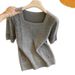 Women's Square Neck Short Sleeve Knit Sweater Slimming Top For New Spring/Summer Style_ecoleips.com