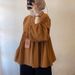 Muslim Women's Clothing New Simple Large Size Loose Waist Pleated Shirt Collar Loose Top_ecoleips.com