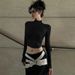 European American Style Women's Long Sleeve Top Fashionable Sexy Tight Fit with Tie up Design Versatile Niche Street Style 2025_ecoleips.com
