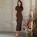 Women's Clothing 2024 Autumn New Fashion Round Neck Slim Fit Back Tie Long Seve Dress Foreign Trade_ecoleips.com