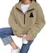 Women's Fleece Stand Collar Pullover Hoodie With Embroidery Letter Print, Cozy Loungewear For Fall & Winter, Casual Streetwear, Loose Fit, XS-XXL_ecoleips.com