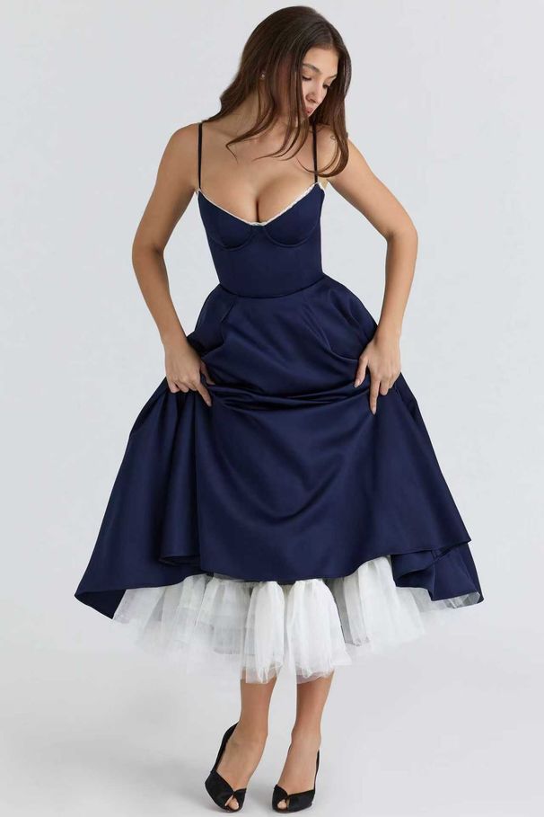 K Heavy Industry Fishbone Waist Strap Sexy Hot Girl Medium Long Dress Mesh Splicing_ecoleips.com