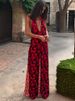 Absobe Women's Floral Maxi Dress Halter Tie Deep V Polka Dot Sexy Backless Patchwork Contrast Slim A-Line Long Dress Partywear_ecoleips.com
