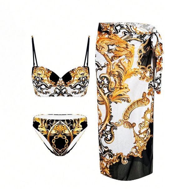 Women’s Clothing Swimwear New Printed Bikini Three Piece Swimsuit Women's Hot Spring Vacation Beach Dress_ecoleips.com