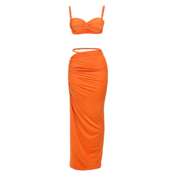 Women's Clothing 2025 Spring New Sexy Solid Color Backless Small Tank Top, Hip Hugging Skirt Set_ecoleips.com