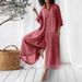 Women's Clothing Solid Color Casual Long Sleeved Jumpsuit Mid-Length Cotton Linen Shirt Romper_ecoleips.com